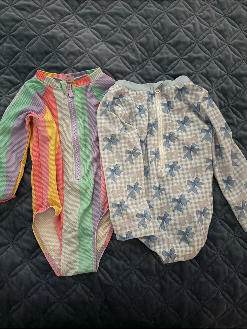 Set of Two Baby One-Piece Swimsuits - striped and bows